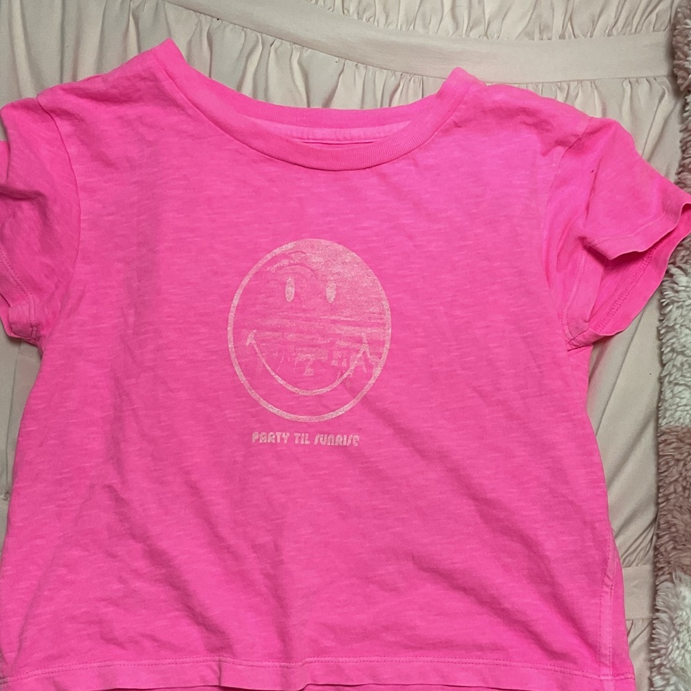 Aerie Bright Pink Smiley Face Tee